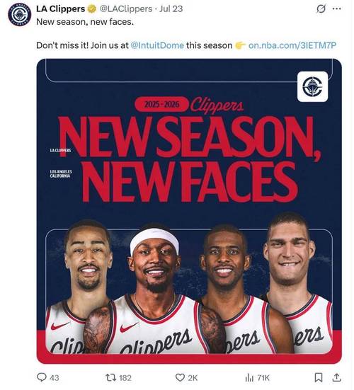 内外功臣！快船官方发布赢球海报：保罗、科林斯为封面人物